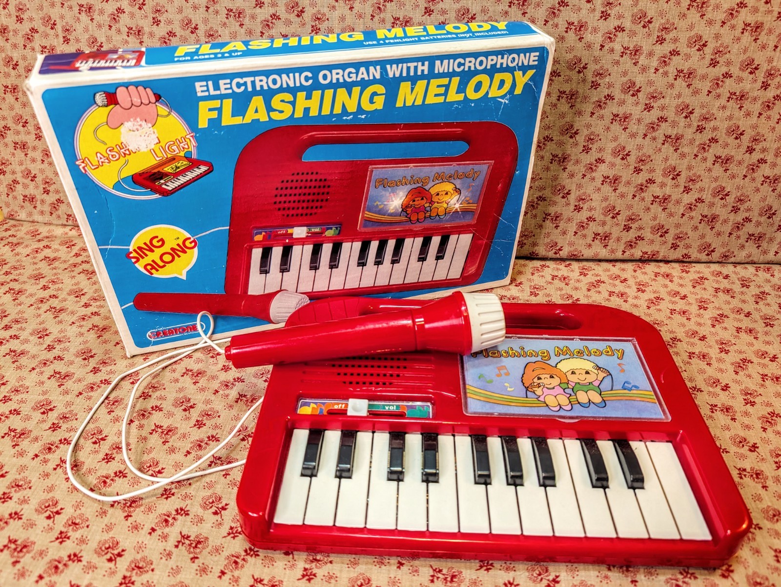 Vintage~Flashing Melody Electronic Organ Sing Along Microphone~Creatoy~Tested
