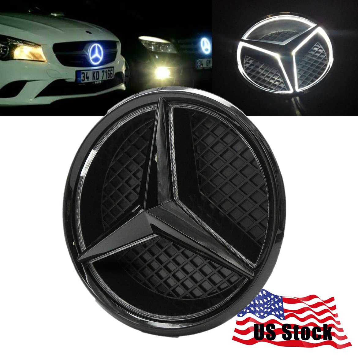 Illuminated Logo Star Badge For Mercedes/Benz C300 Front Grille LED Emblem Light