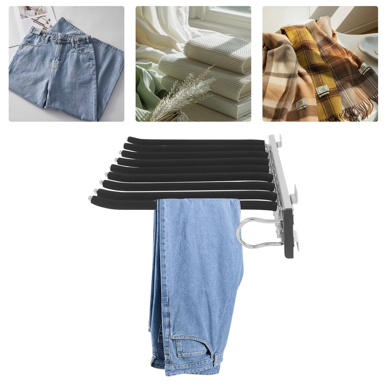 Pull Out Trouser Rack Closet Pants Hanger 9 Arms Slide Out Pants Storage Holder