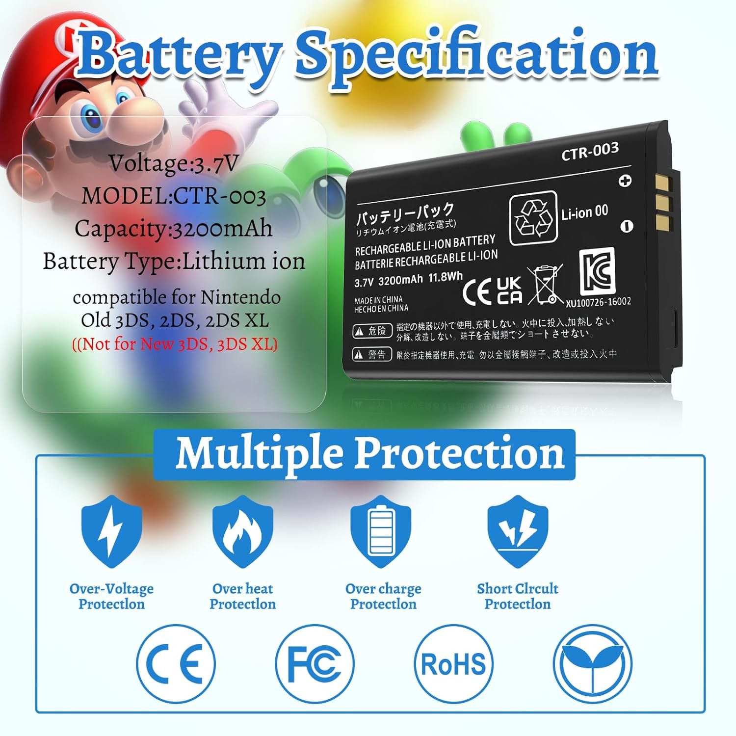3DS Battery Pack [3200mAh] (2025 New Upgraded),CTR-003 Compatible...