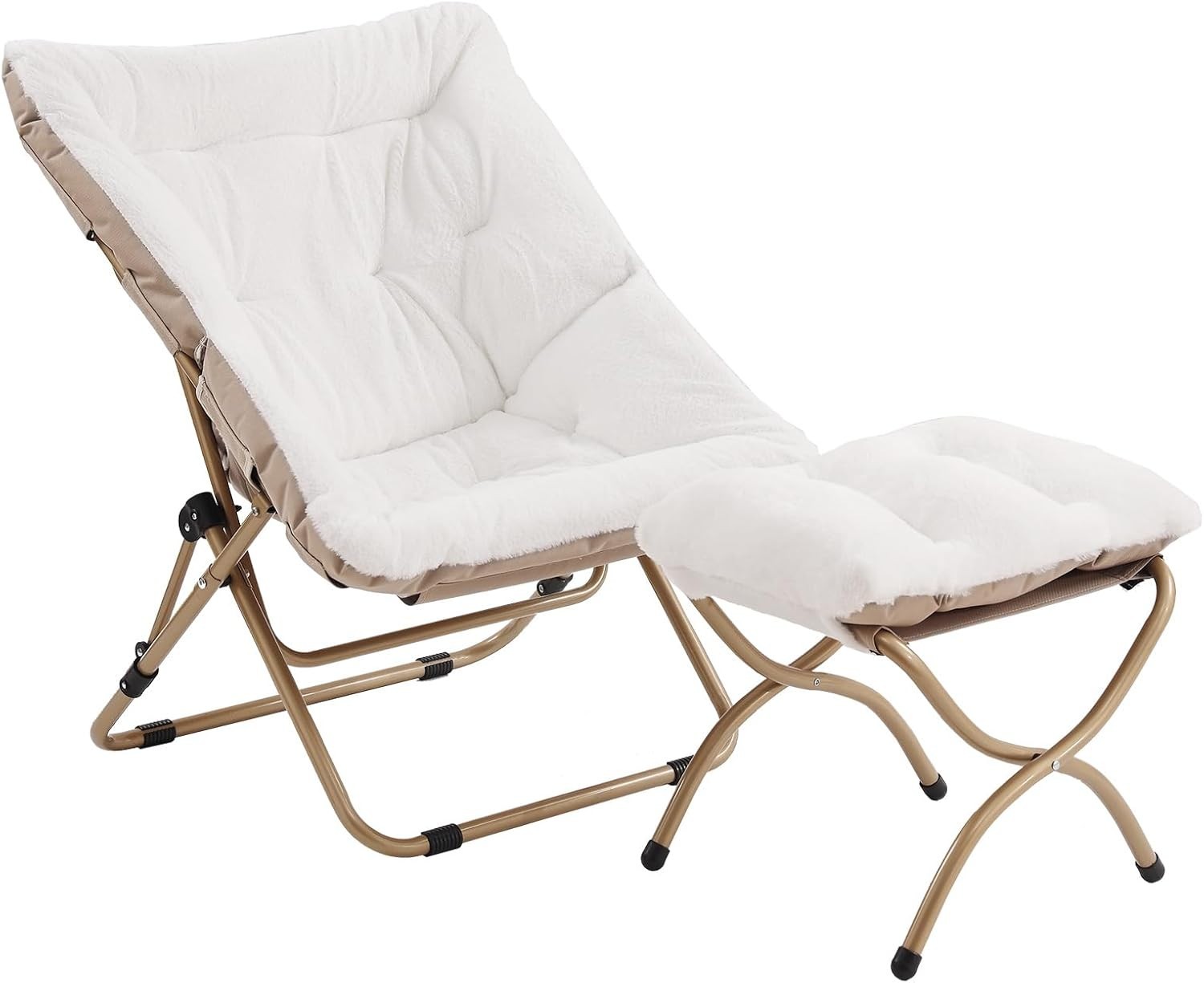 Oversized Faux Fur Moon Chair & Ottoman - Elegant Folding Accent for Living Room