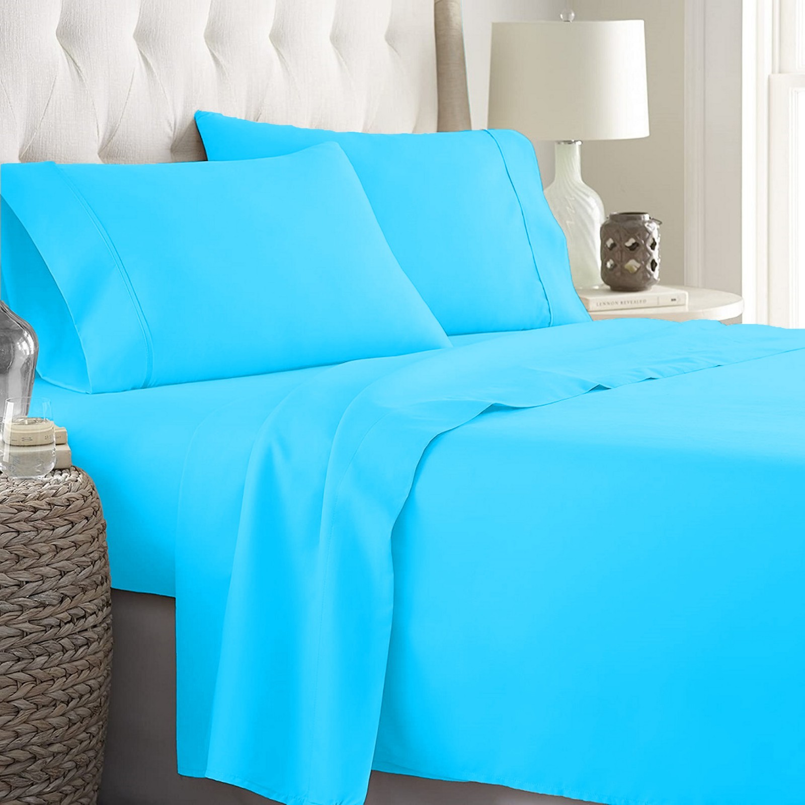 Organic Cotton Extra Deep Pocket Sheets 1200 Thread Count - Aqua Blue Solid