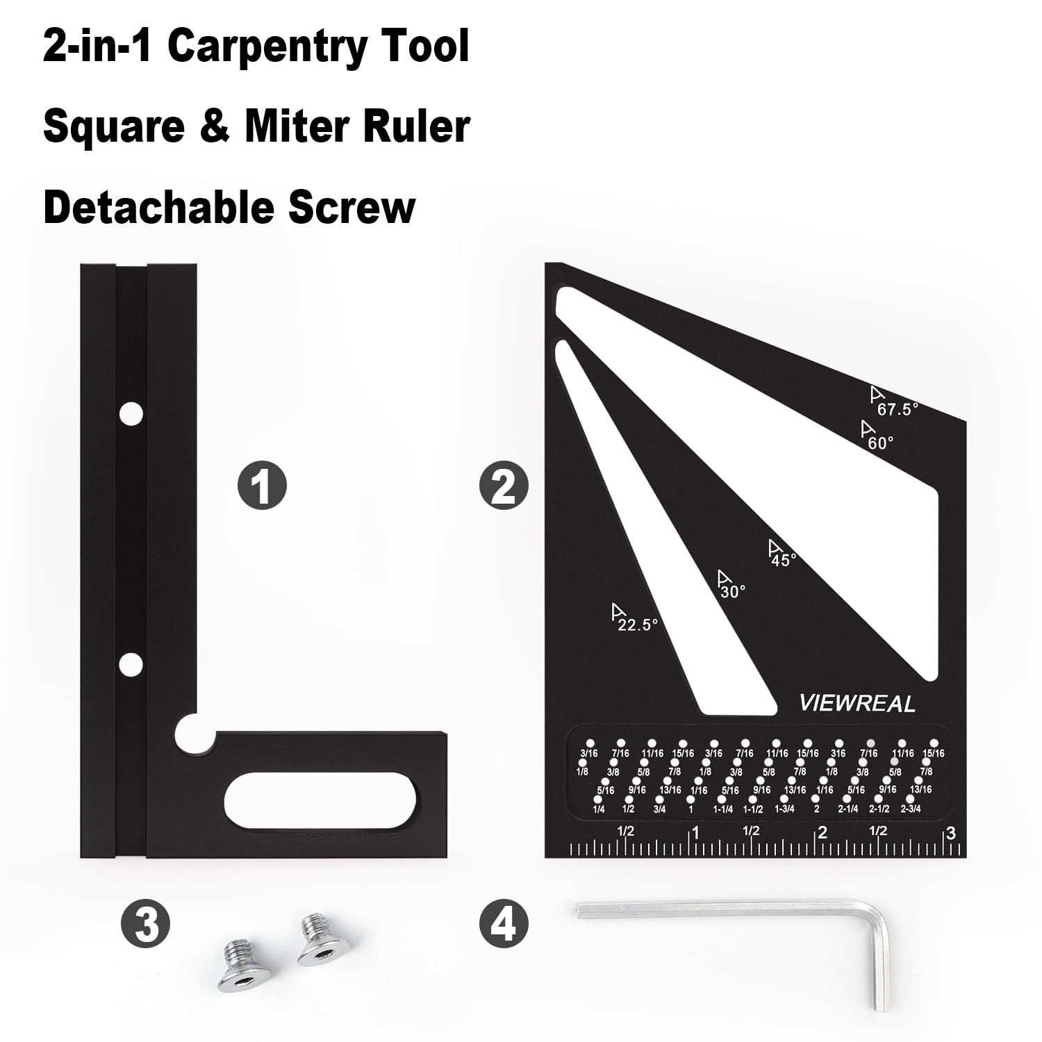 Multi-Angle Measuring Ruler,3D Woodworking Square, 22.5-90 Degree Aluminum Al...