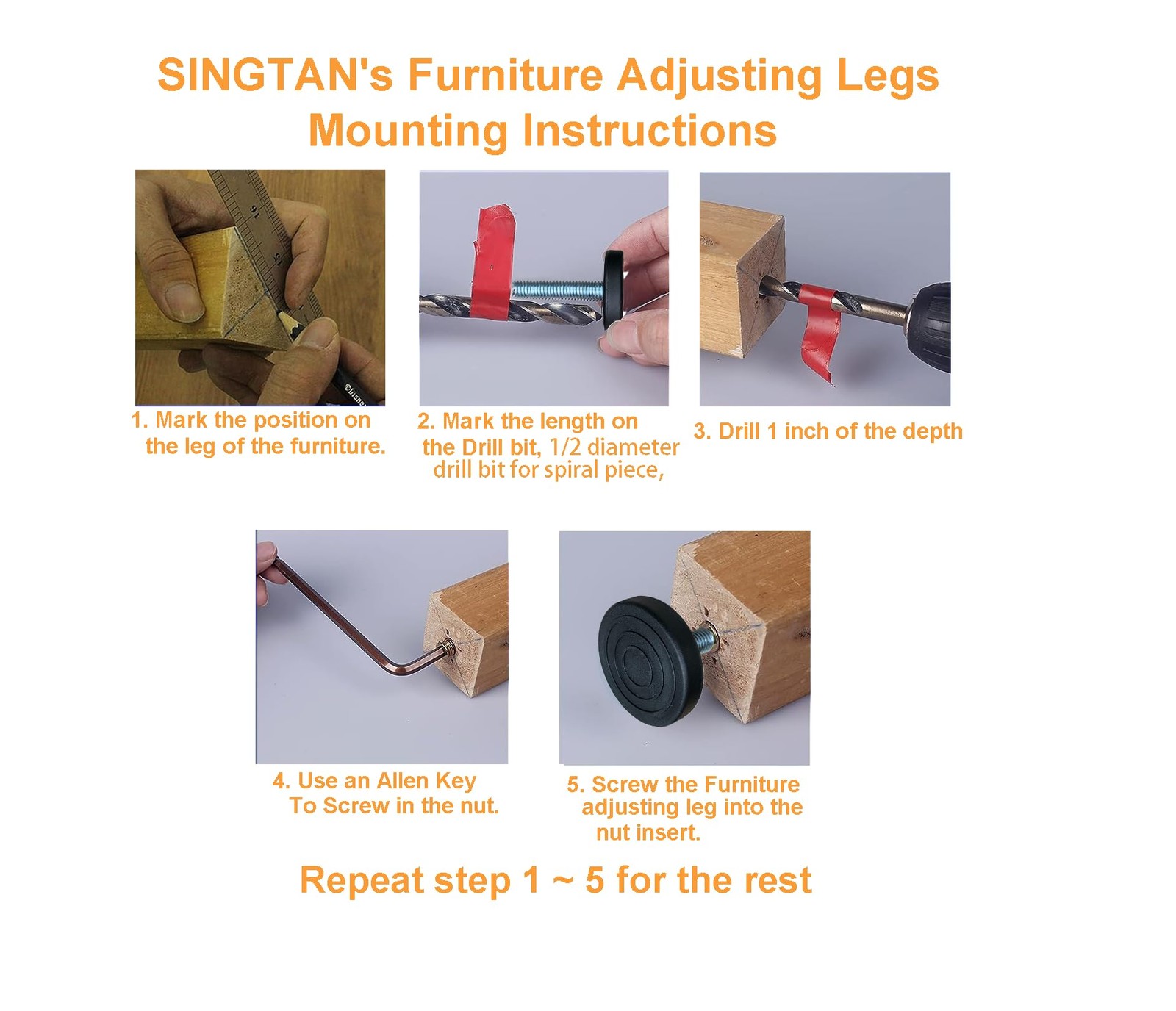SINGTAN Furniture Levelers with Screw-in Nuts-4 Pack| Furniture Feet | Heavy ...