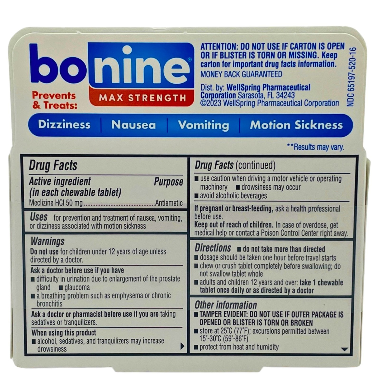 Bonine Max Strength 50mg 16 Chewable Tablets Peppermint – Exp APR/2026