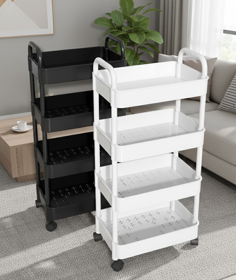 Rolling Storage Cart Mesh Basket Trolley Rack for Kitchen Office Bathroom