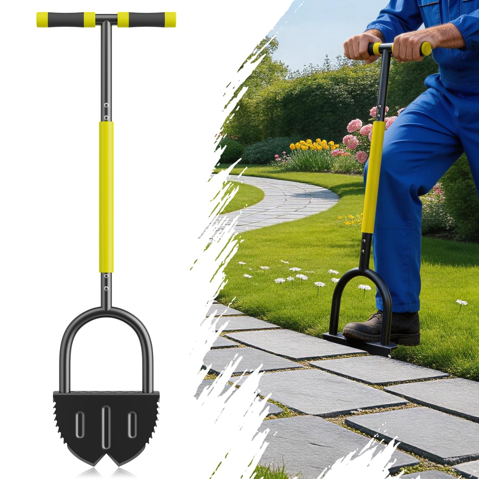 Half Moon Edger Lawn Tool with Double V-Shaped Saw-Tooth Blade & Yellow