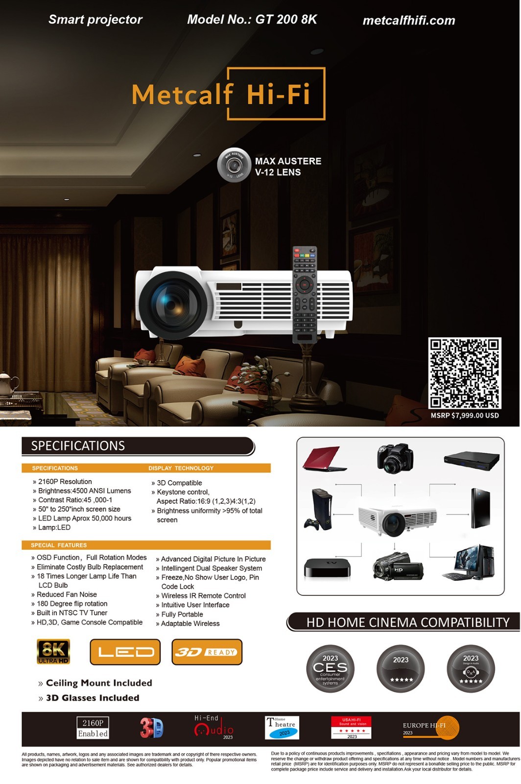 GT-200 8k Home Theater Projector – Metcalf + ZERO EDGE DIAMOND CUT