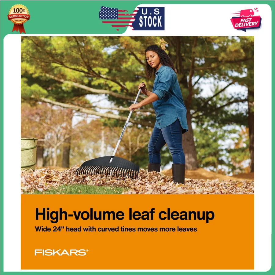 Fiskars Poly Leaf Rake 67 Inch Durable Garden Lawn Tool