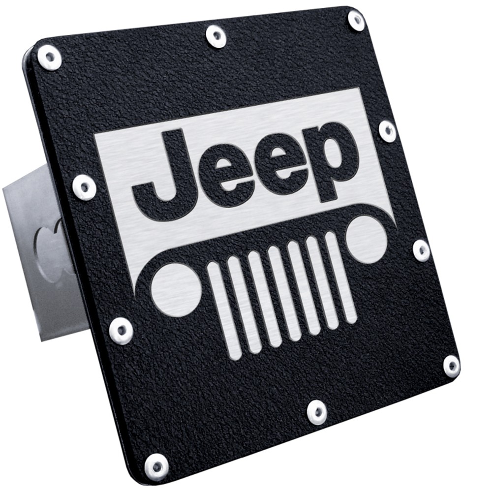 Trailer Hitch Plug for Jeep Grille on Rugged Black Steel [Licensed]