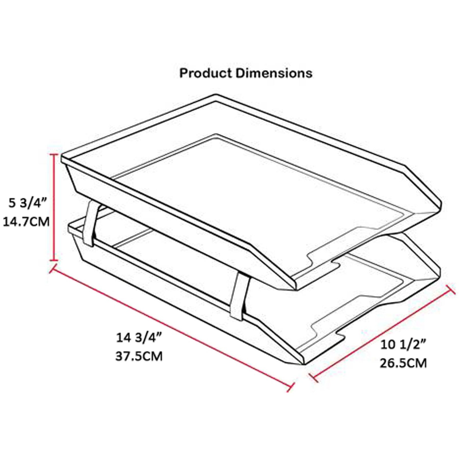 Facility 2 Tier Letter Tray Front Load A4 Desktop File Organizer Black Color