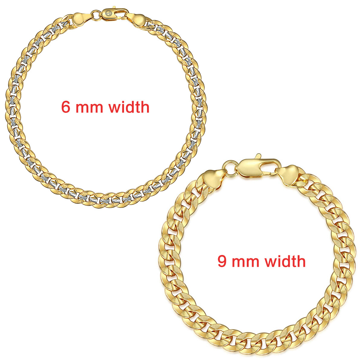 6MM/9MM Yellow Gold Filled Bracelet Curb Chain Cuban 7"-9" for Men Women
