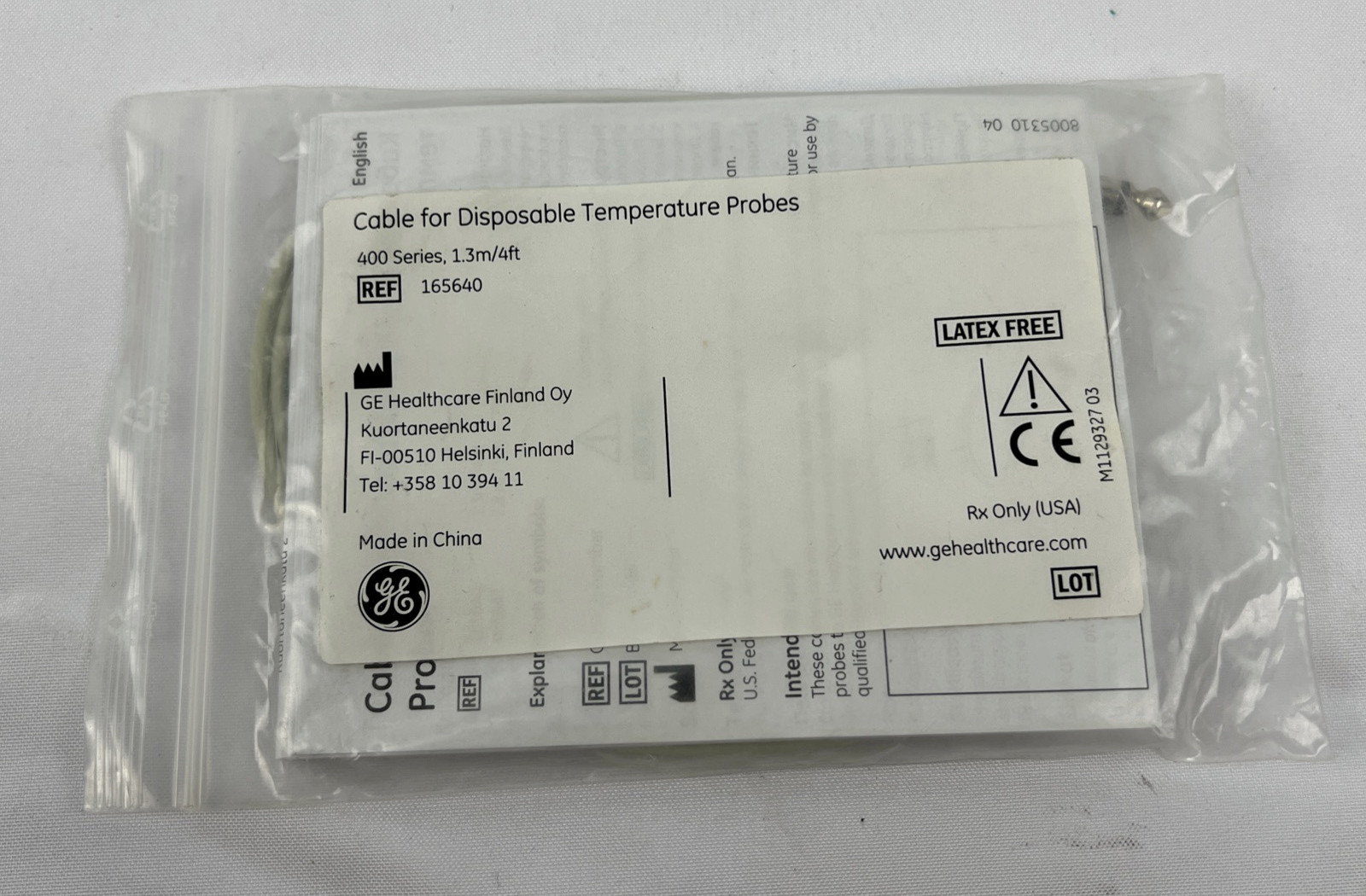 GE Medical Vital Signs Interconnect Temperature Cable 400 Series, 4", REF 165640