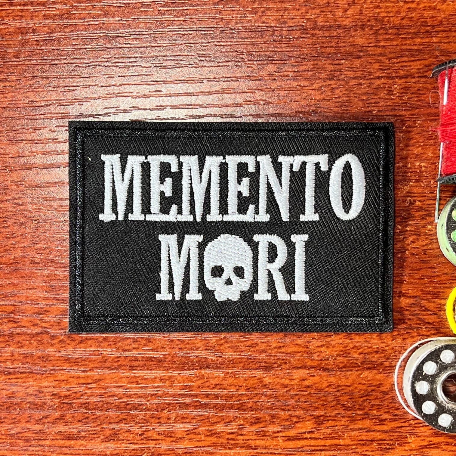 Momento Mori Patch Latin Remember Death Live To Fullest Embroidered Iron On 2x3"