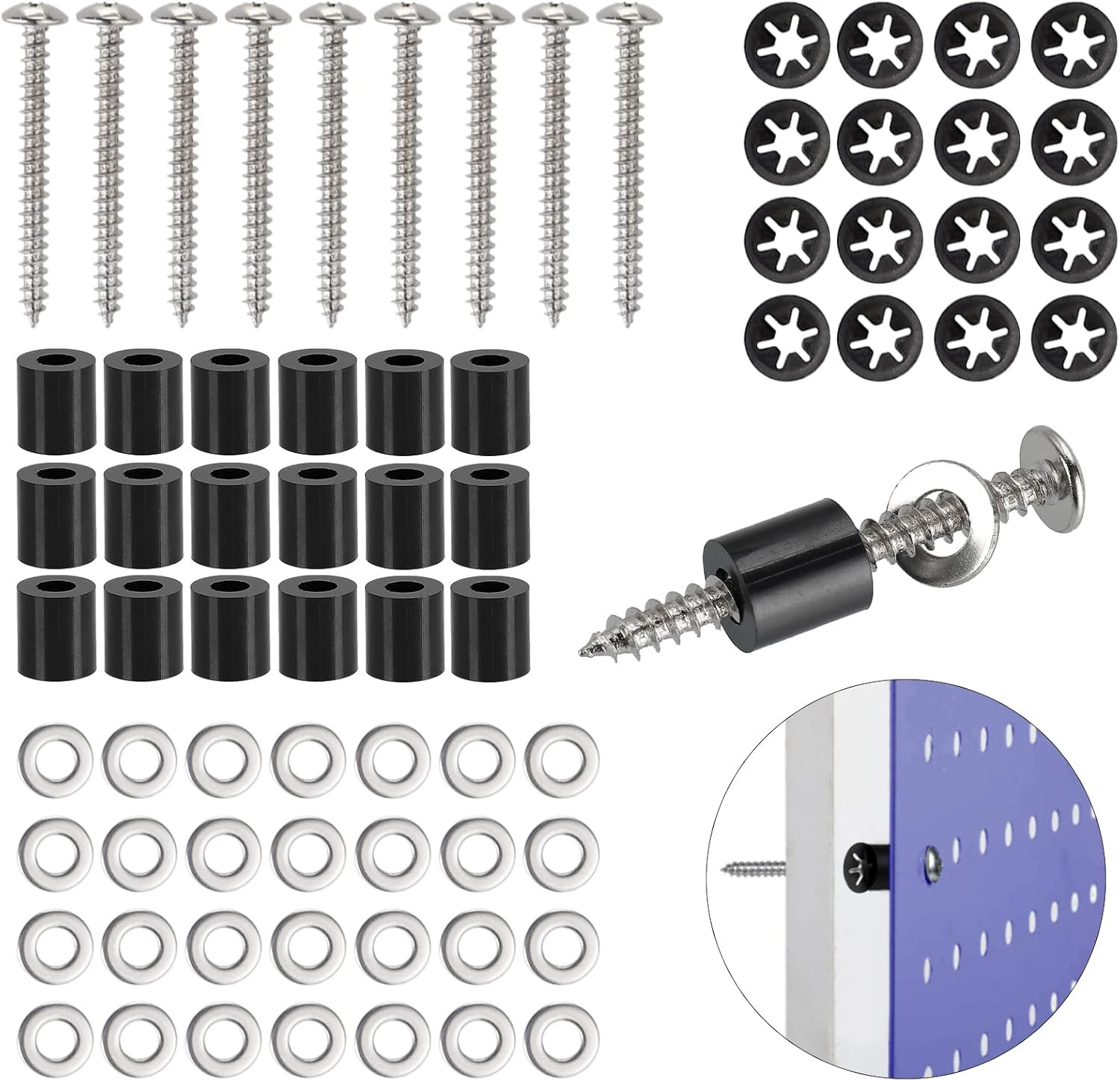 43 Set (172Pcs) Pegboard Mounting Spacers and Screws Kit, Peg Boards Installatio