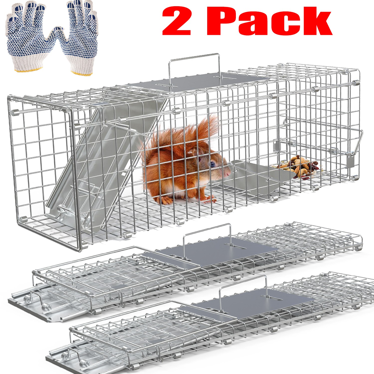 2 Packs 24in Rodent Cage Live Animal Trap Garden Rabbit Hedgehog Cat Trap Cage