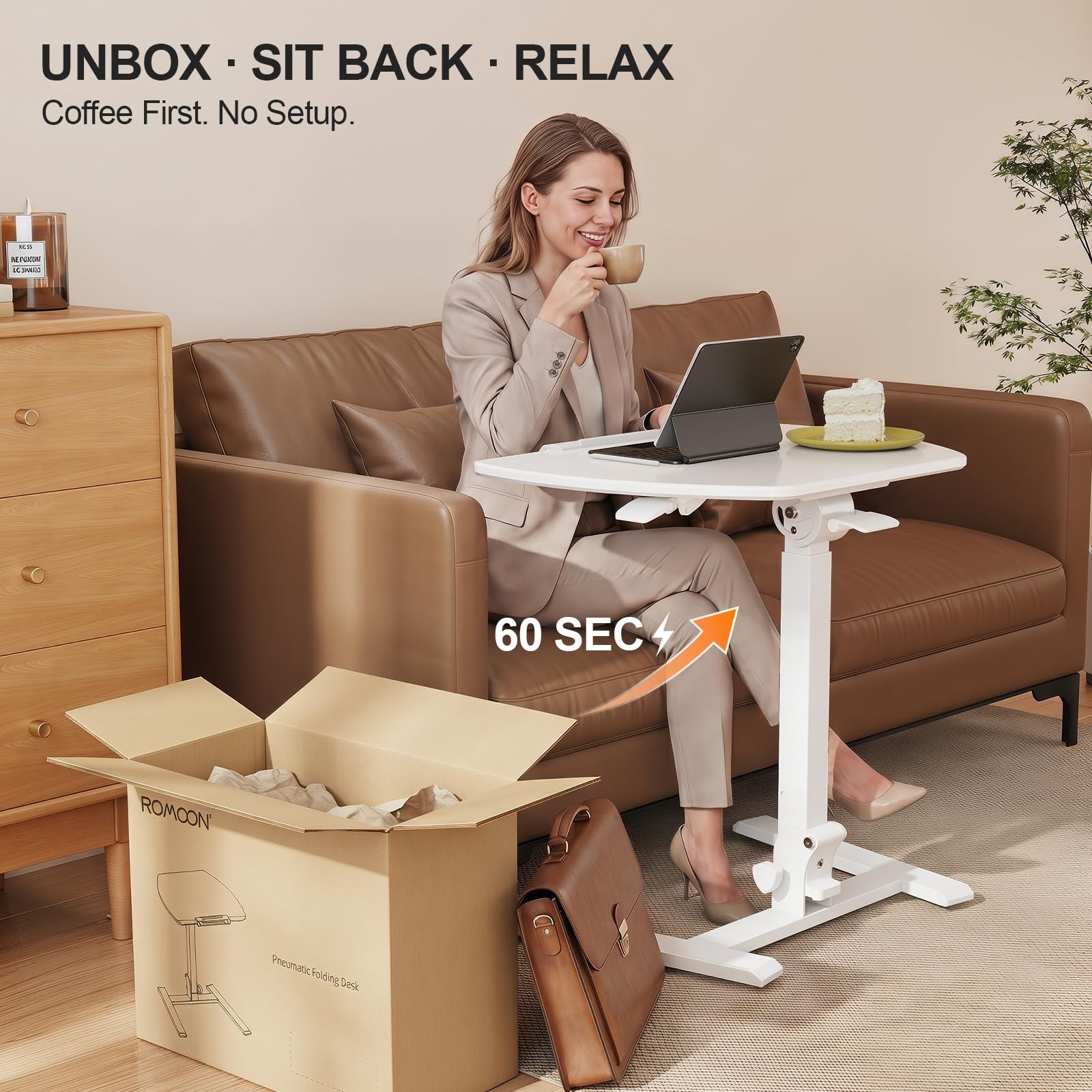 ROMOON Foldable Standing Desk with Wheels: No-Assembly, Height Adjustable | R...