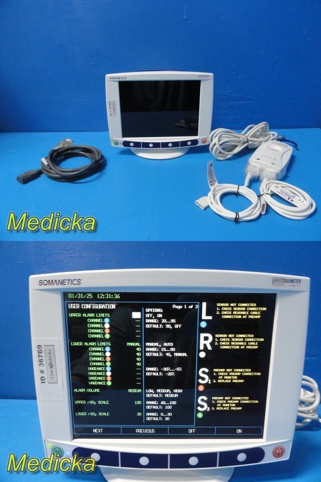 2015 Medtronic Invos 5100C Cerebral Somatic Monitor 4-Ch W/ Pre-Amps,Cable~36769
