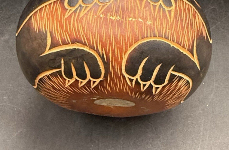 Peruvian Folk Art Carved Gourd Monkey Rattle