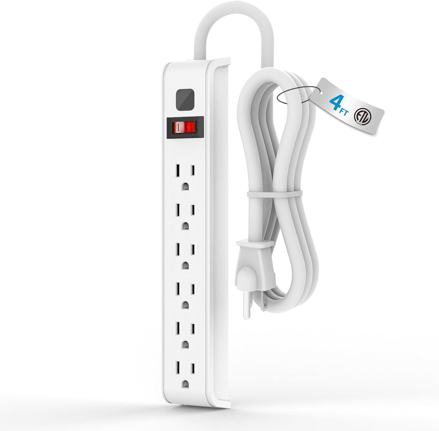 Surge Protector Power Strip,  Feet Extension Cord, 600 Joules Surge Protection,