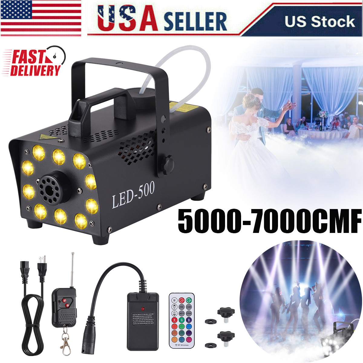 500W Fog Machine Smoke Machine with RGB LED Lights Wireless Remote for Party DJ