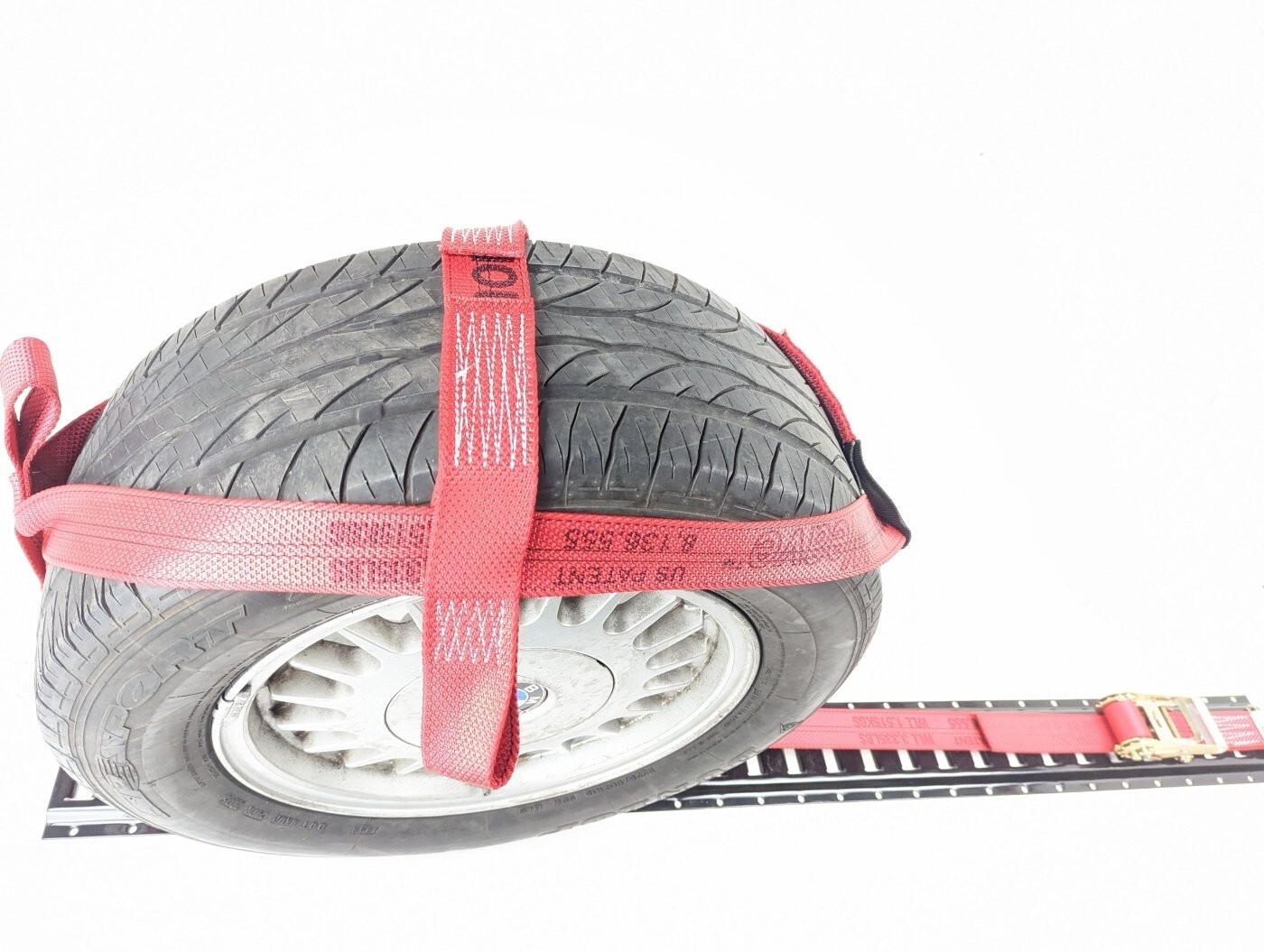 AutoHauler Supply Adjustable Basket Wheel Strap for E Track with Mini Ratchet