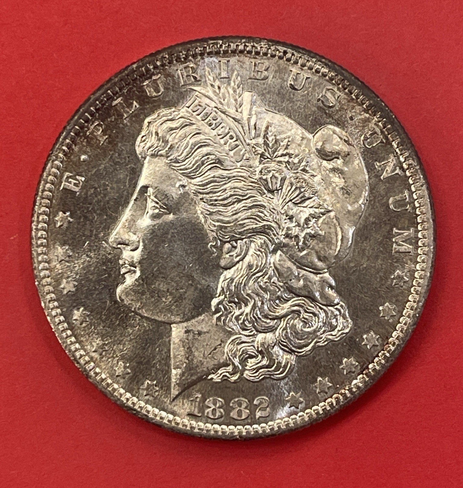 1882 S Morgan Silver Dollar, Gem Uncirculated, Appears Prooflike.