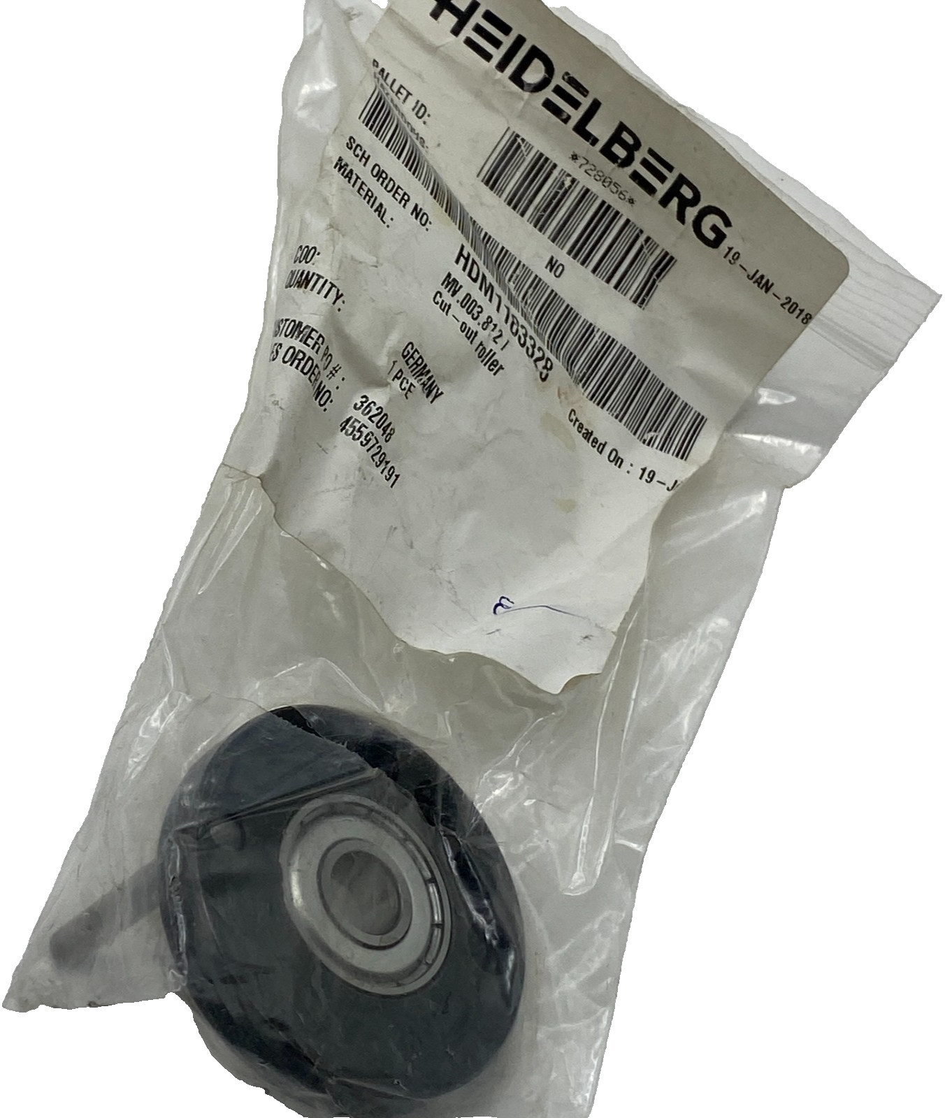 HEIDELBERG MV.003.812 CUT-OUT ROLLER, PULLEY HDM1183328 W/6000-C-ZZ BEARING 🎯