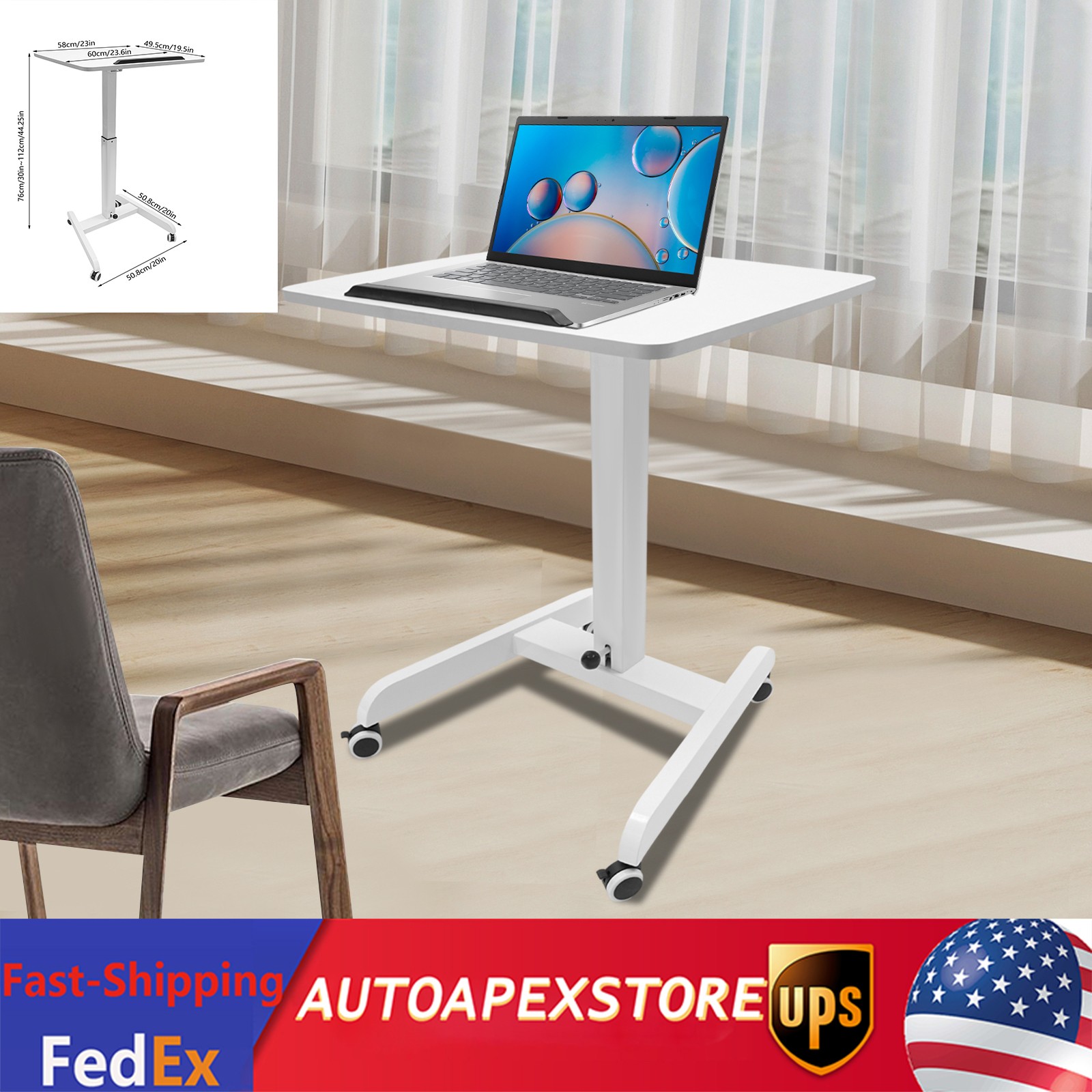 Laptop Rolling Desk Height / Angle Adjustable Freestanding Mobile Table Bed Side