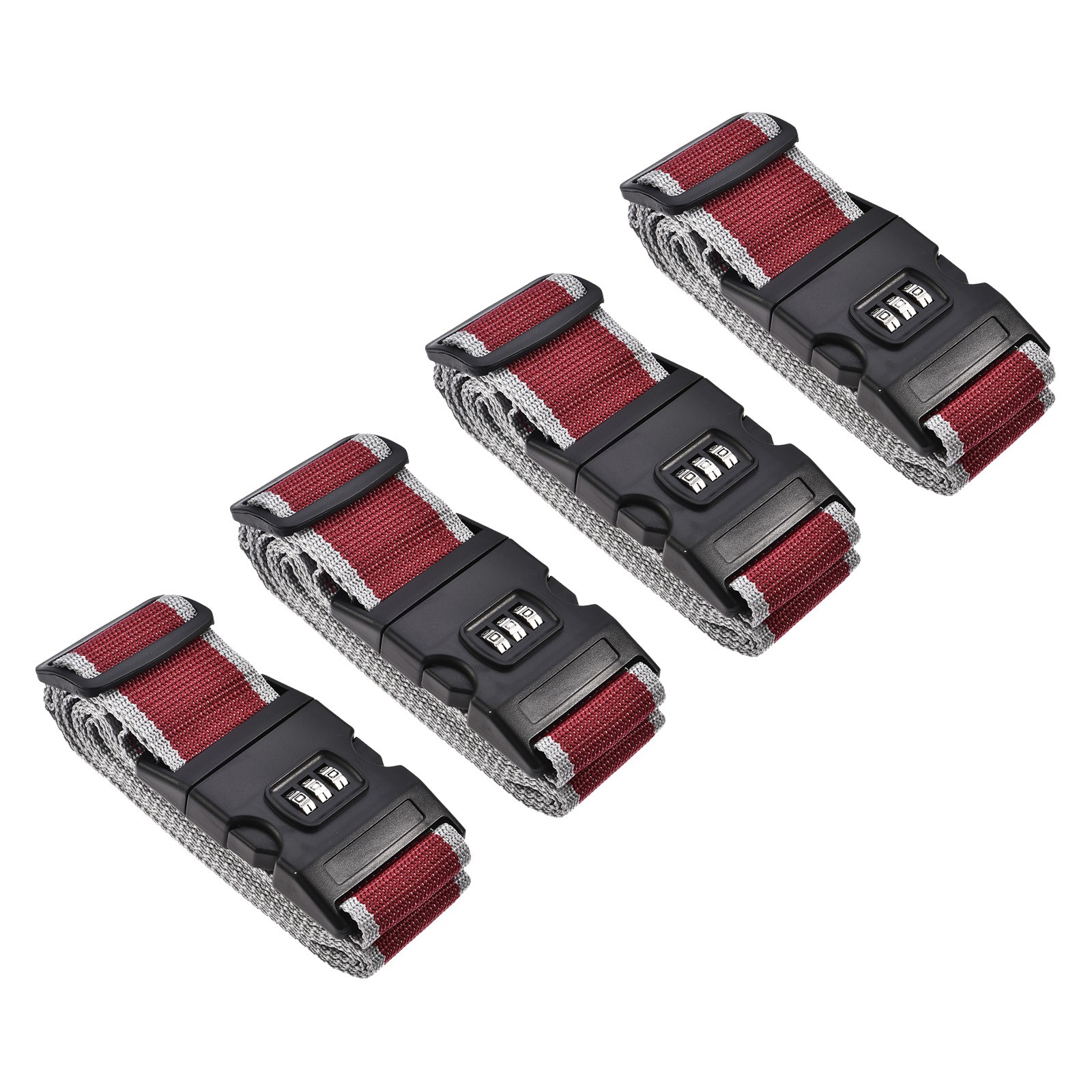 4 x Luggage Straps Suitcase Belts Lock Adjustable with Buckle 79"x2" Red Gray