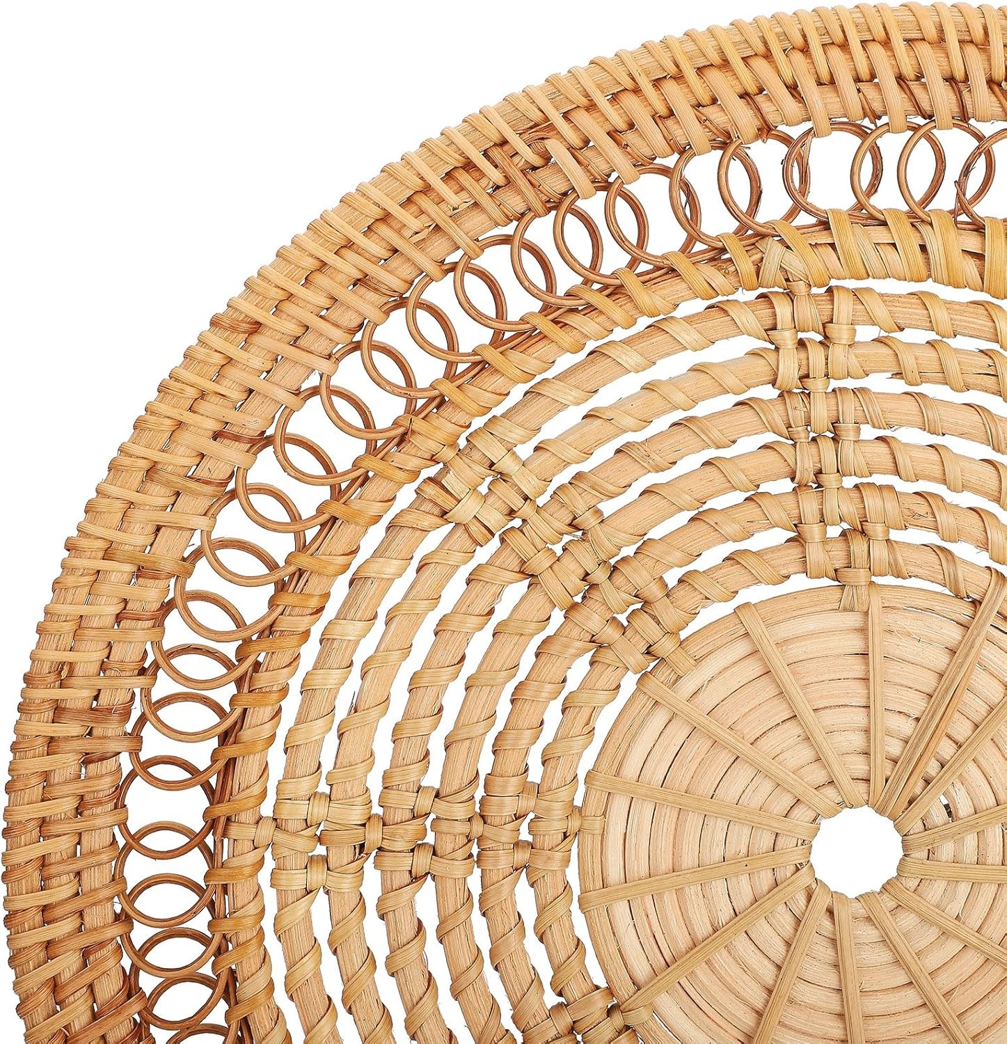 Boho Wall Basket Decor Set Round Rattan Wall Decor Flat Woven Hanging Basket