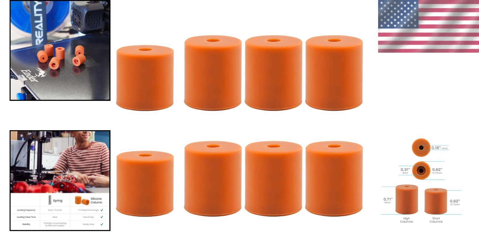8 Pack Silicone 3D Printer Bed Leveling Parts - Upgraded Stability for Creality