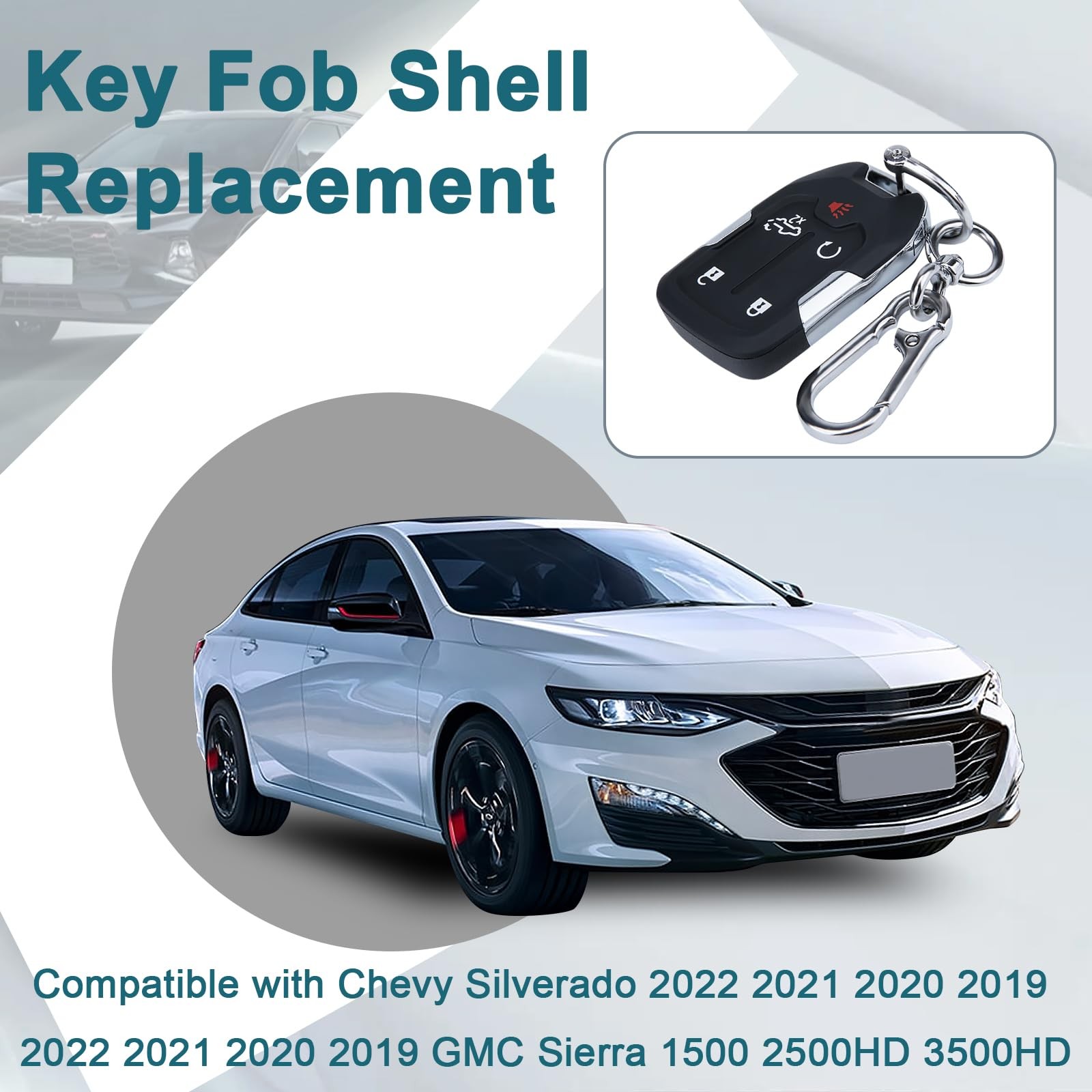 Key Fob Shell, 5 Button Remote Key Case Cover Suitable for Chevy Silverado