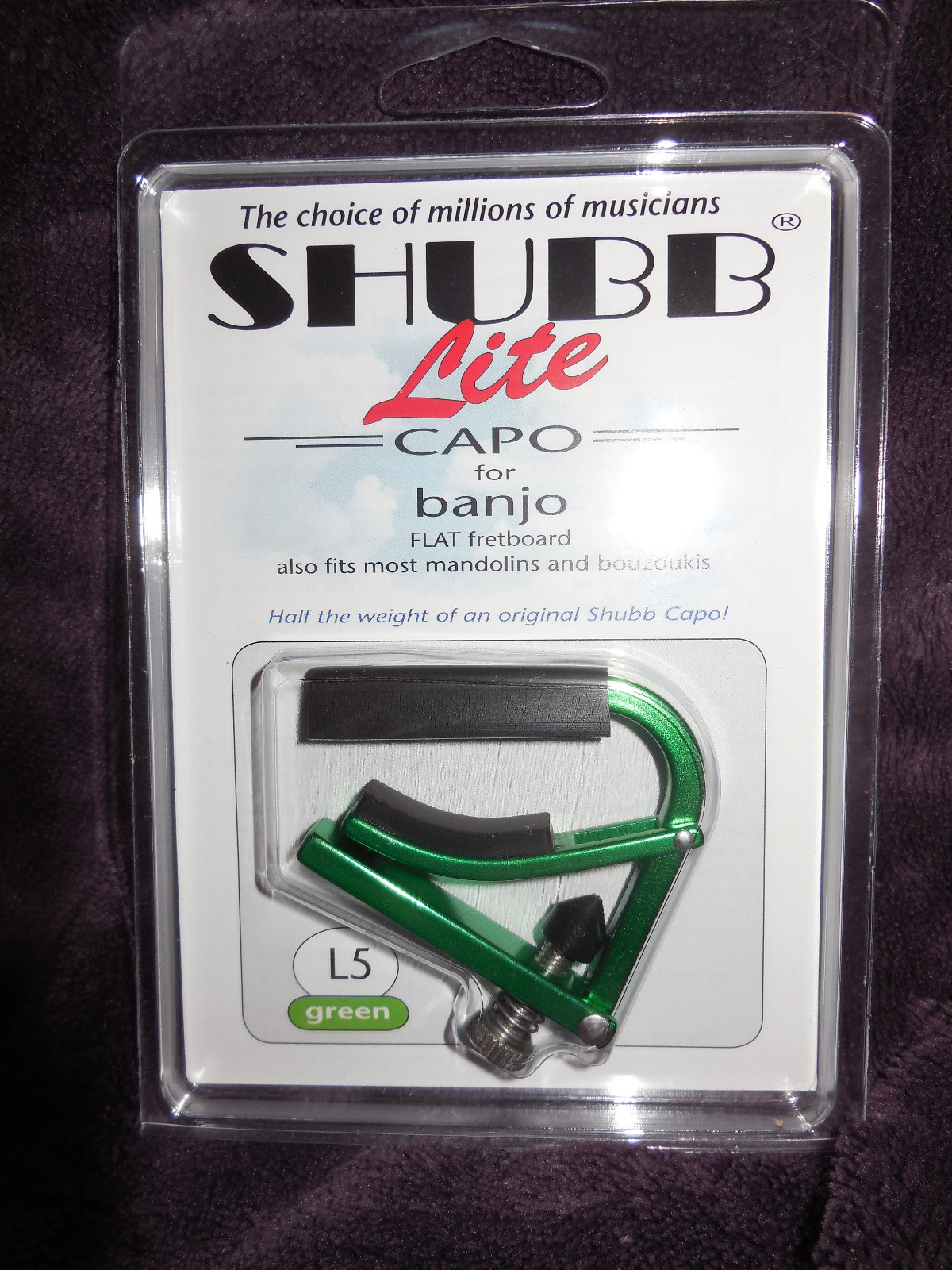 Shubb L5 Green Lite Capo For Banjo, Mandolin, Bouzouki New NIB Free Shipping
