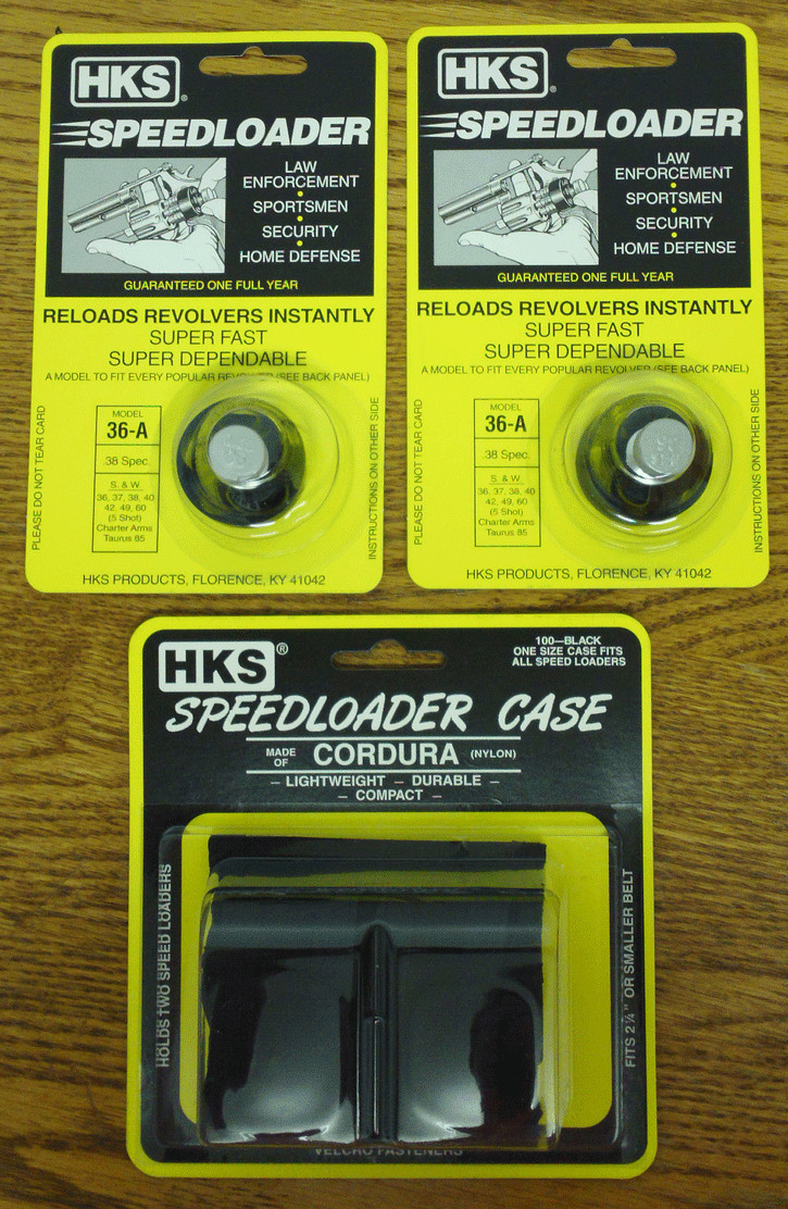 (2 PACK with Pouch) HKS 36-A Speedloaders [5-shot .357/.38 J-Frame] +HKS Case