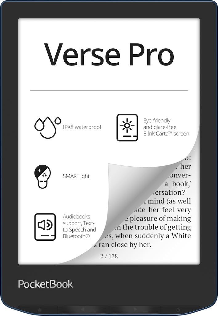 PocketBook Verse Pro E-Reader, 6'' E-Ink Carta™ HD Touchscreen, Azure