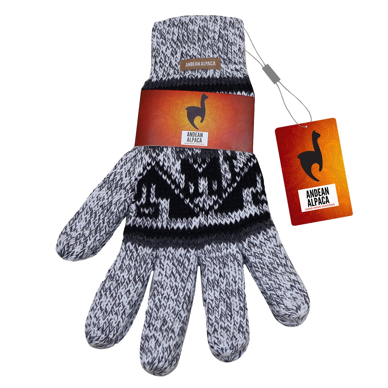HANDMADE ANDEAN ALPACA MEN'S M LIGHT GRAY GLOVES