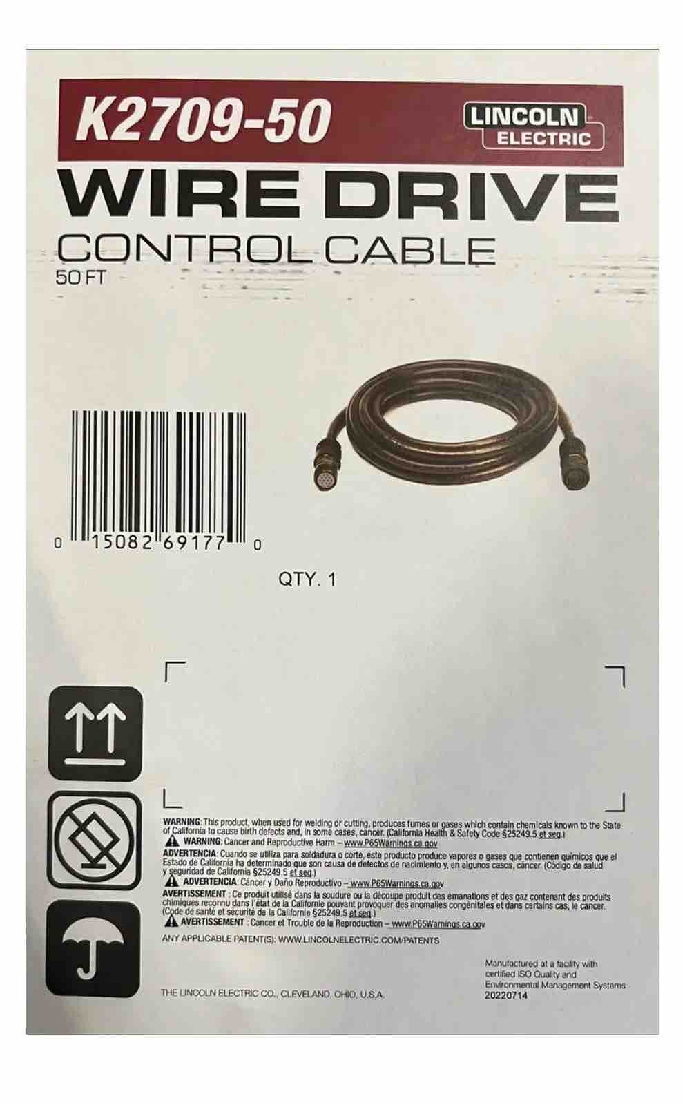 Lincoln Electric K2709-50 Wire Drive Control Cable 50 ft. 14 M To 14 F.
