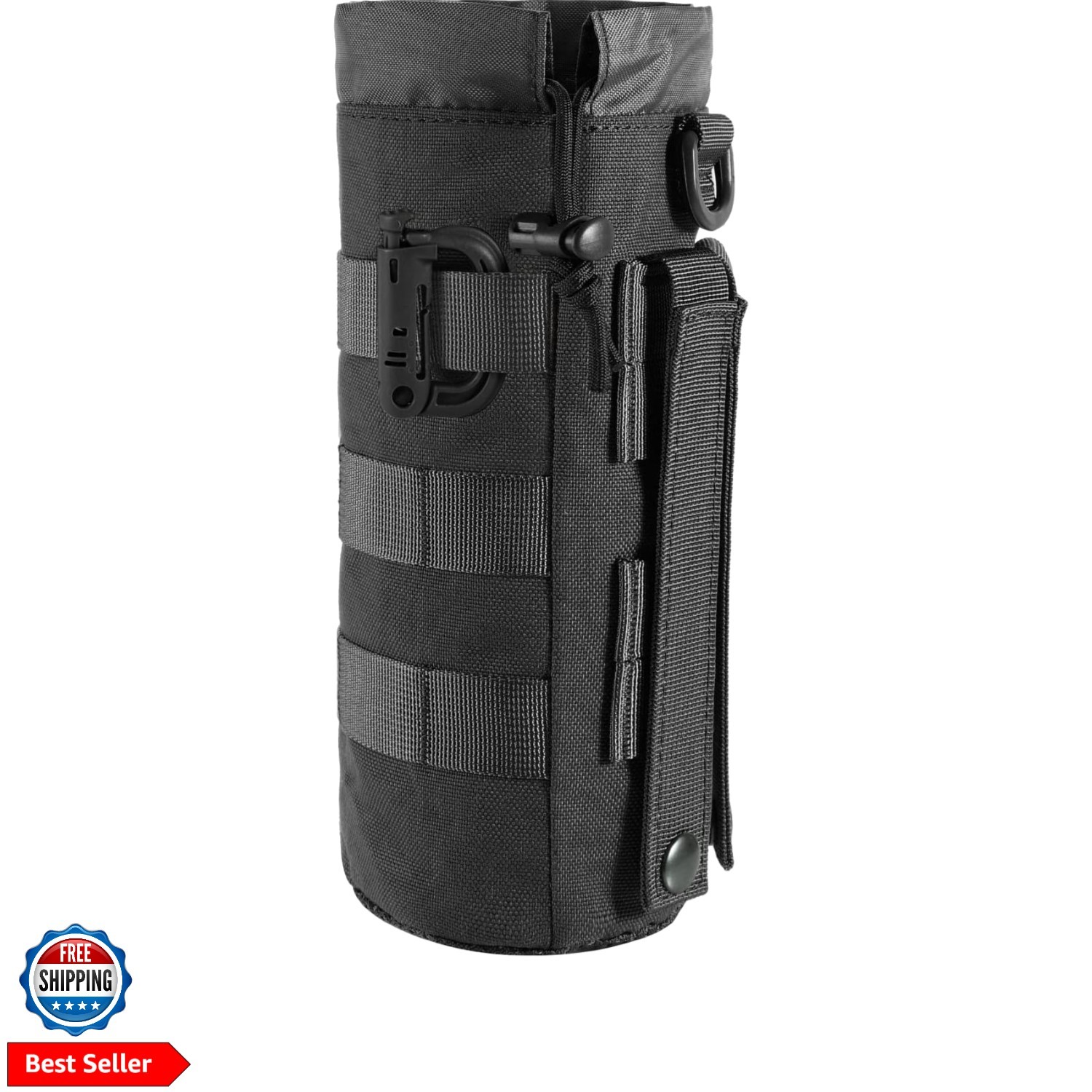 Tactical MOLLE Water Bottle Pouch with Drawstring Open Top & Mesh Bottom, Mil...