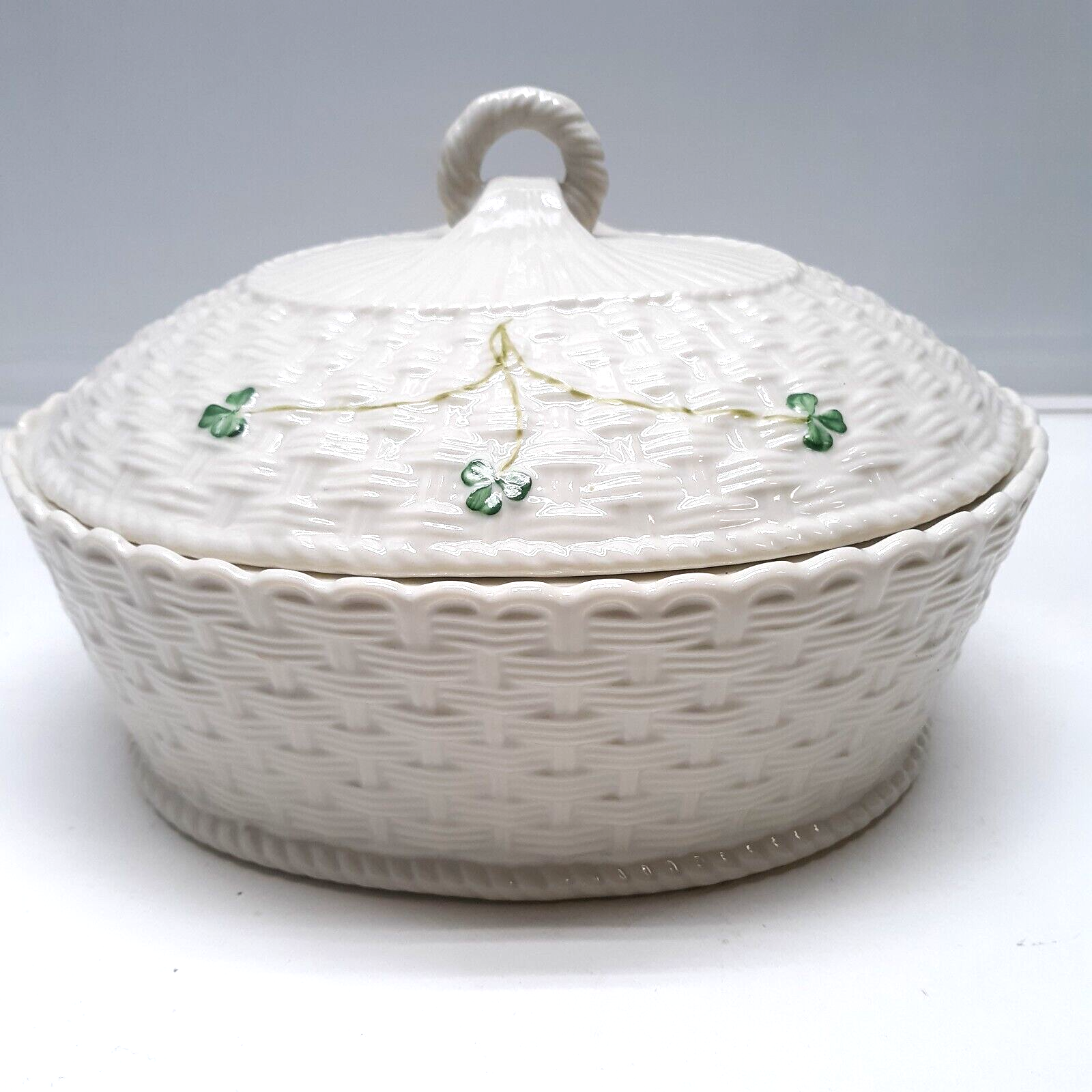 Belleek Shamrock Oval Covered Dish, Porcelain