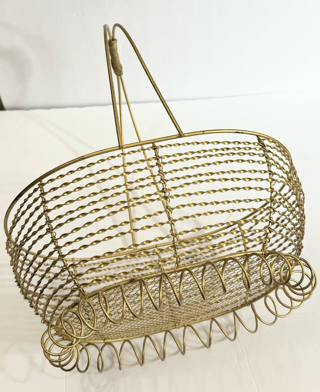 Vintage Oval Gold Metal Wire Basket