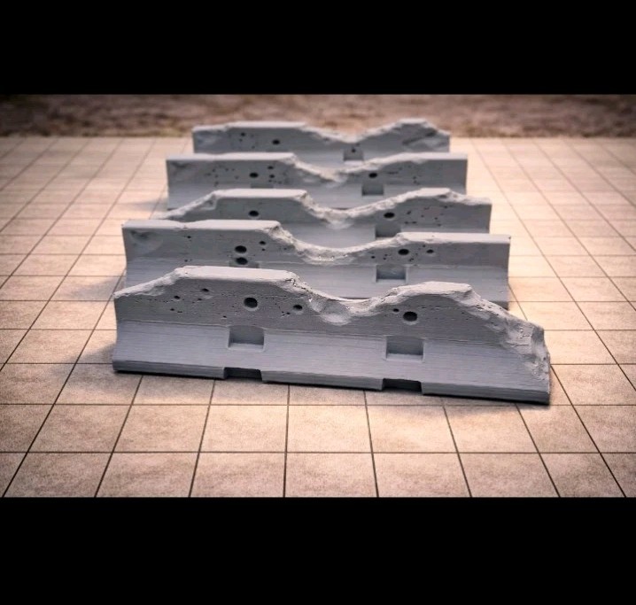Damaged Jersey Barriers 8 Piece Set - 28mm-32mm Scale -Modern Scatter- Wargaming