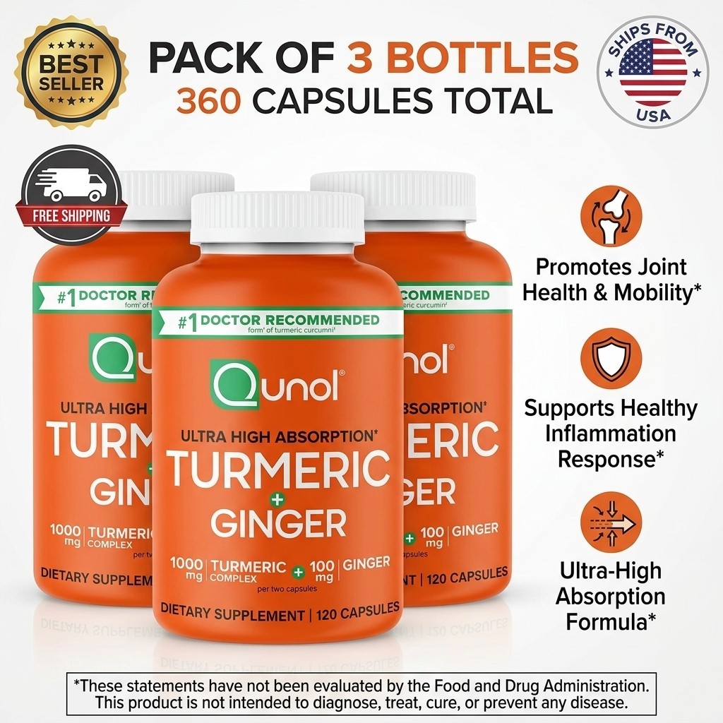 Qunol Turmeric Ginger 1000mg 120 Capsules Exp 2028 Joint Support Pack 1 2 3