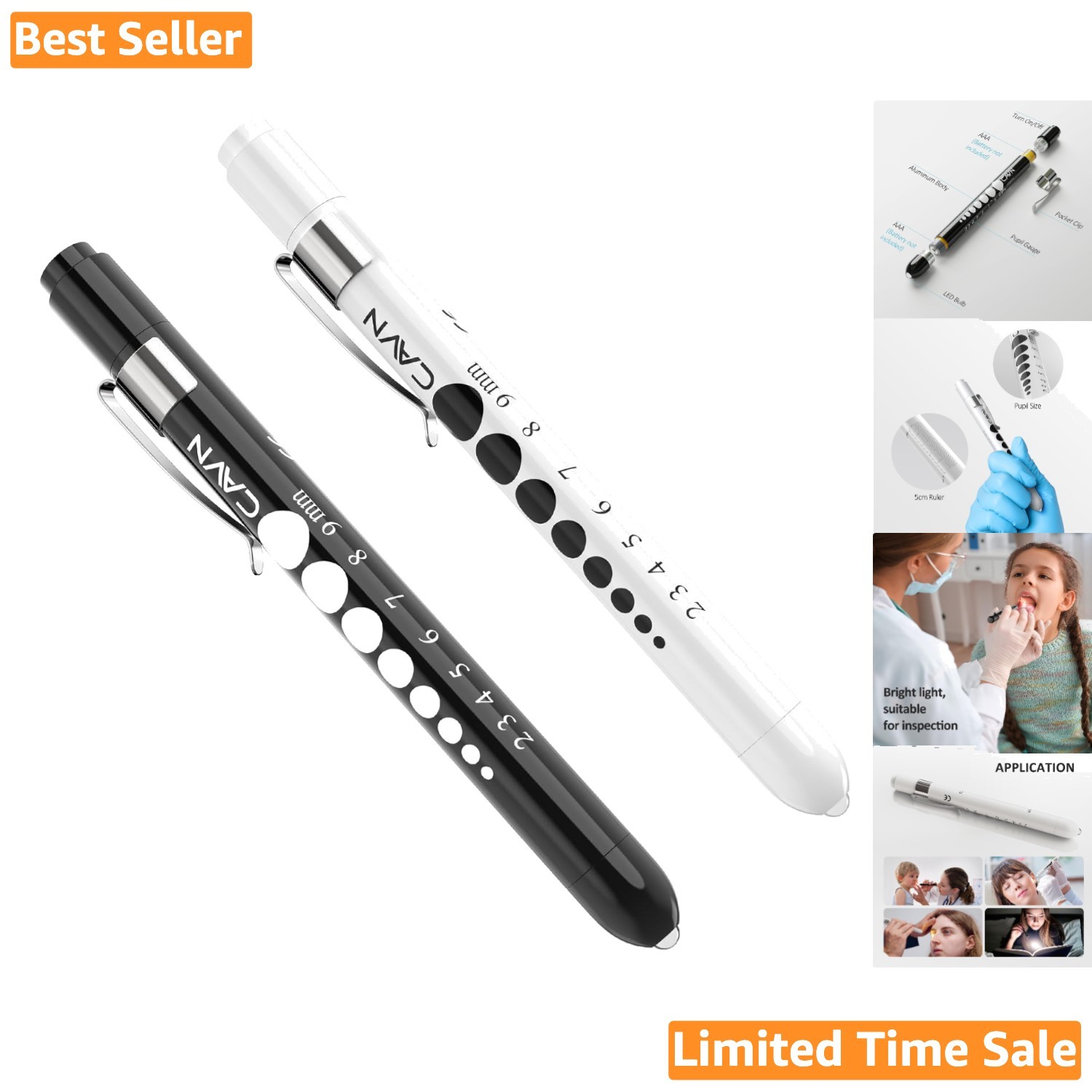 Compact LED Medical Penlights with Pupil Gauge - 2 Pcs for Nursing Essentials
