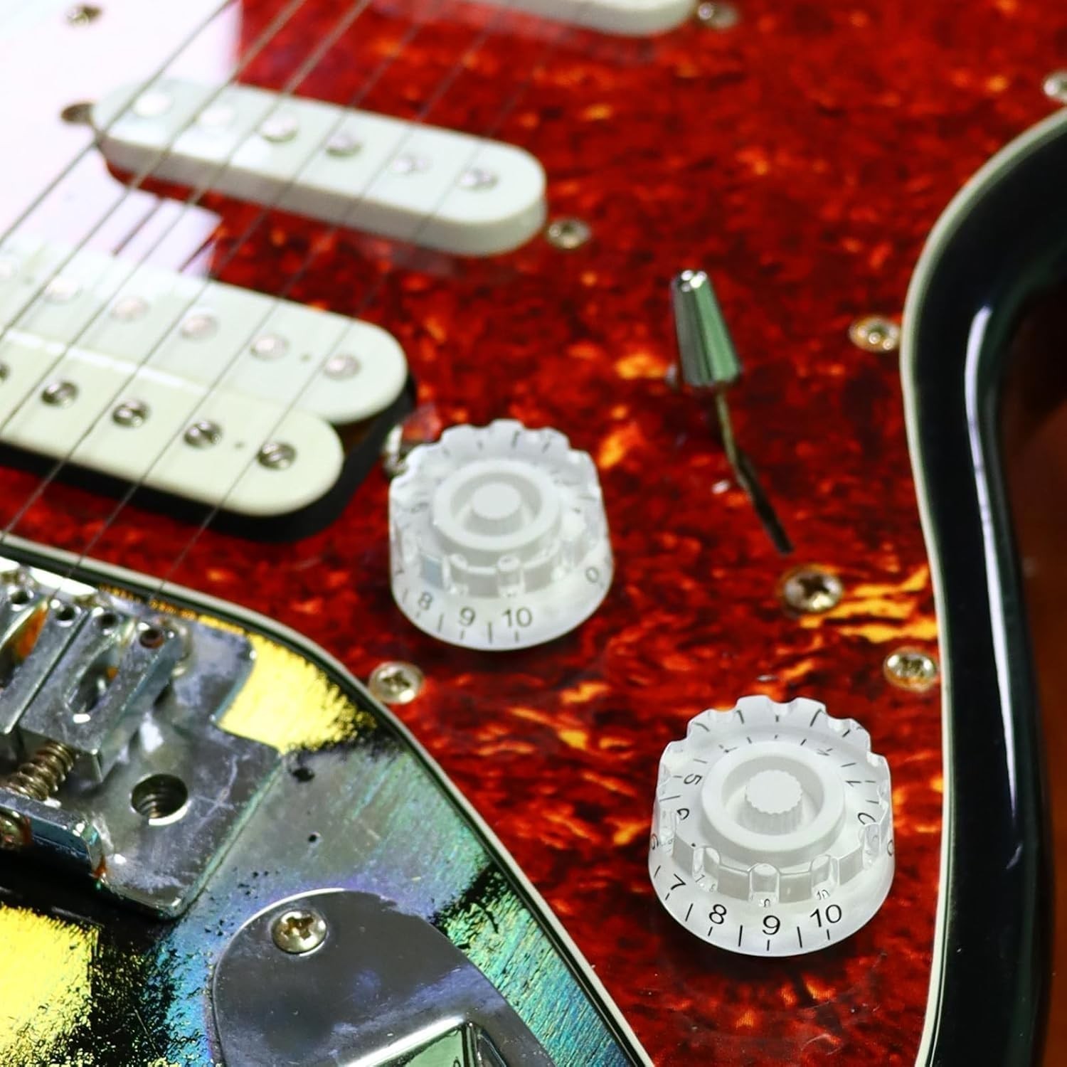 2-Pack Chrome 5-Way Switch Tip & Knob Cap Set for Fender Strat/Telecaster | D...