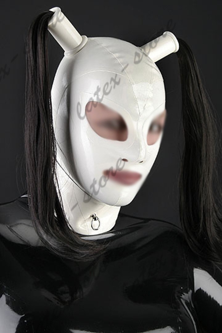Latex Rubber Gummi 2 hair tubes mouth nose eyes holes Mask Hood customized #472
