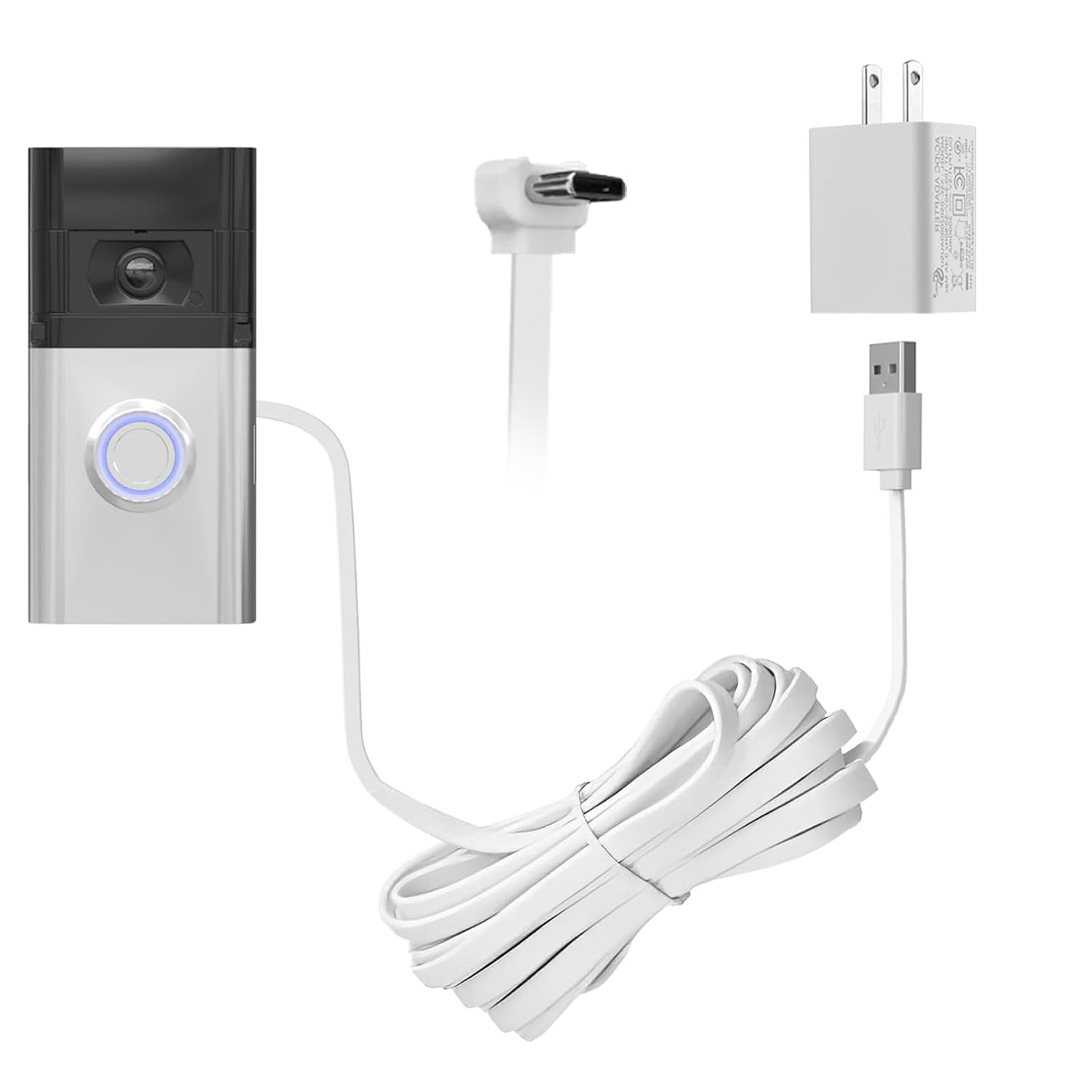 Bent Type-C Charging Cable for Ring Battery Doorbell(2024 Release) 16.4-Foot Doo