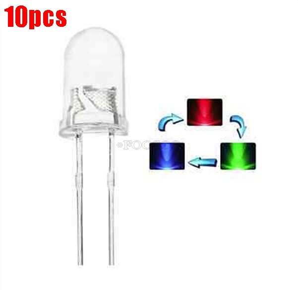10Pcs Led Rgb Rainbow Slow Flash 2-Pins F5 5Mm Super Bright Bulb Lamp vv