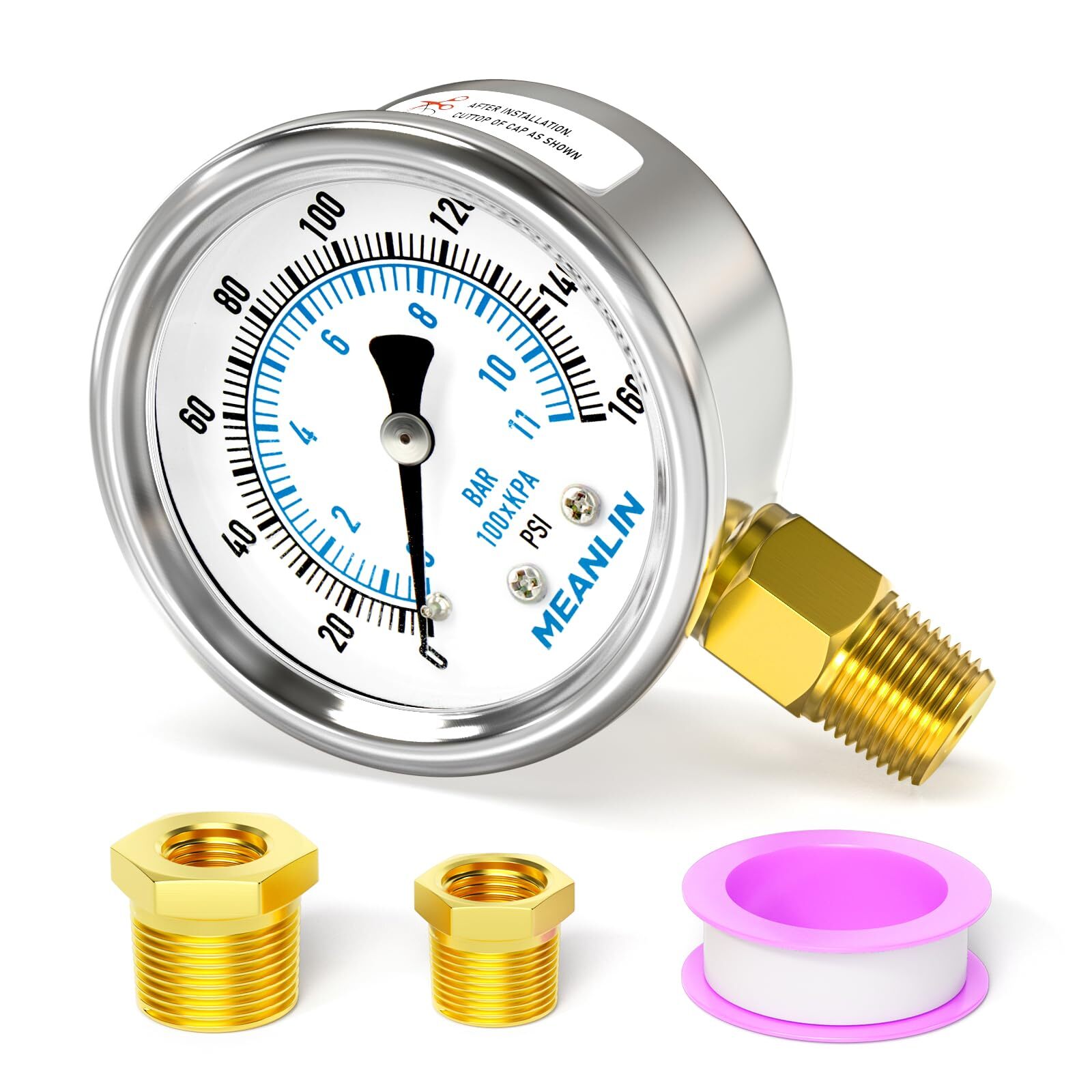 0~160Psi Dry Pressure Gauge Stainless Steel 1/4" NPT 2" FACE DIAL Waterproof ...