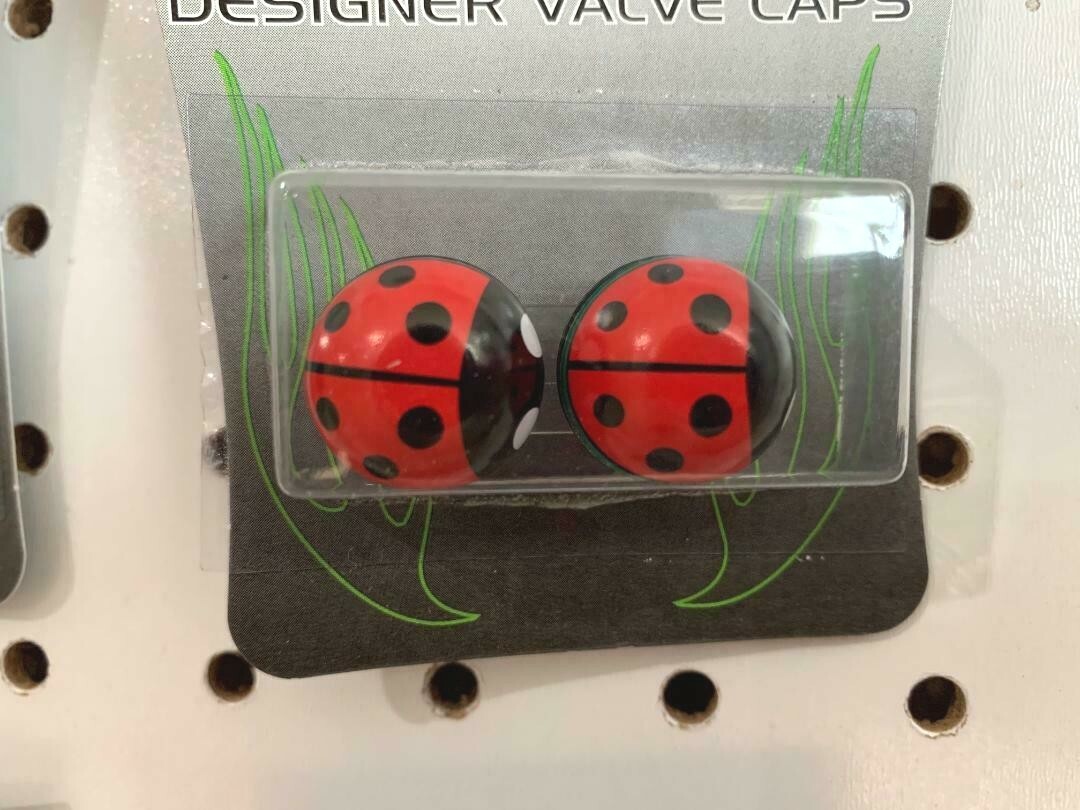 Pair Valve Caps Ladybug Schrader Bikes Cars Trucks New!
